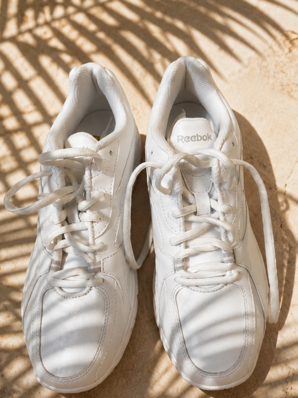 Reebok All-White Leather Lace-Up Sneakers
